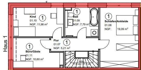 Grundriss Obergeschoss Haus 1 