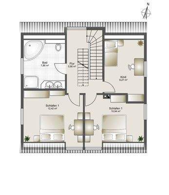 Grundriss Obergeschoss – Masterbad, alle 3 Schlafr