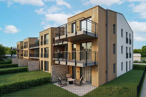 Moderne Wohnanlage mit Holz- und Putzfassade_1.1