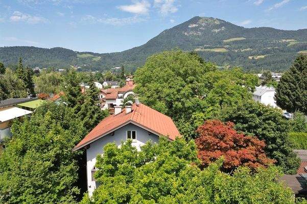 Drohnenaufnahme des gepflegten Einfamilienhauses