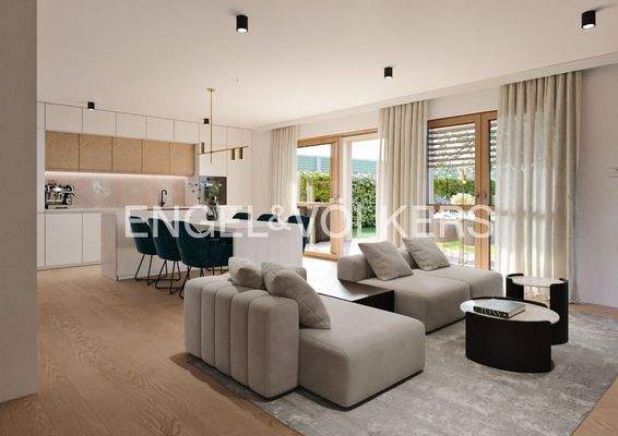 Lichtdurchfluteter Wohn-/ Essbereich mit Zugang zum Garten und der Terrasse