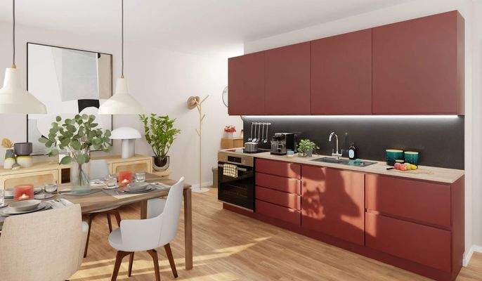 Die offene Wohnküche lädt zum gemeinsamen Kochen e