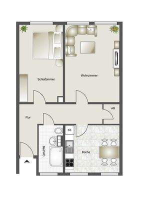 Grundriss  des 2-Zimmer-Wohnung