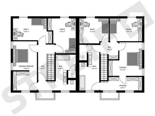 Grundrissplan 1.OG links und rechts