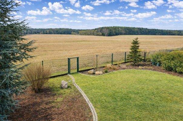 Blick in Richtung Landschaft vom hinteren Bereich des Grundstücks