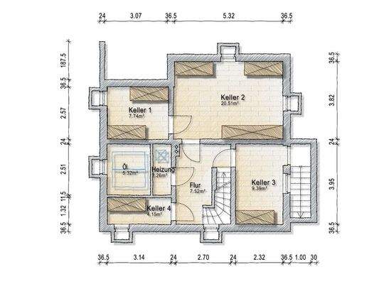 Grundriss KG (nicht maßstäblich)