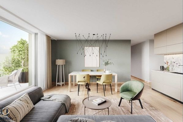 Wohnküche mit großem Balkon