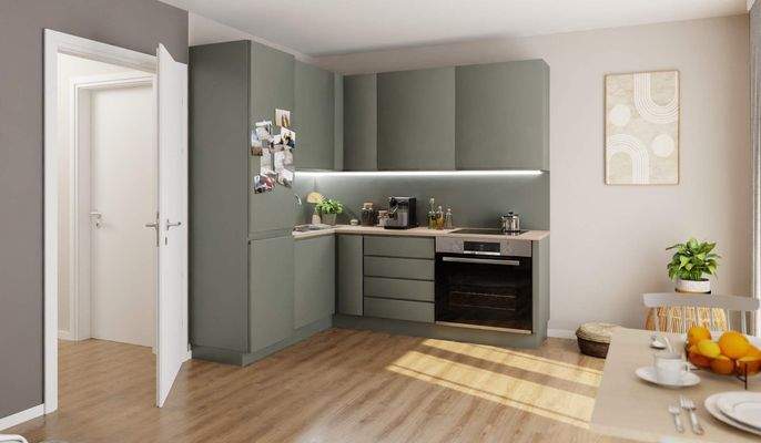 Die offene Wohnküche lädt zum gemeinsamen Kochen e