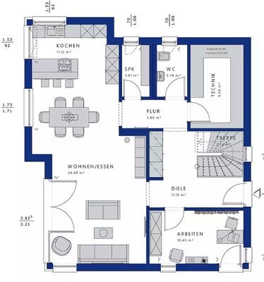 Erdgeschoss Grundriss mit Extras