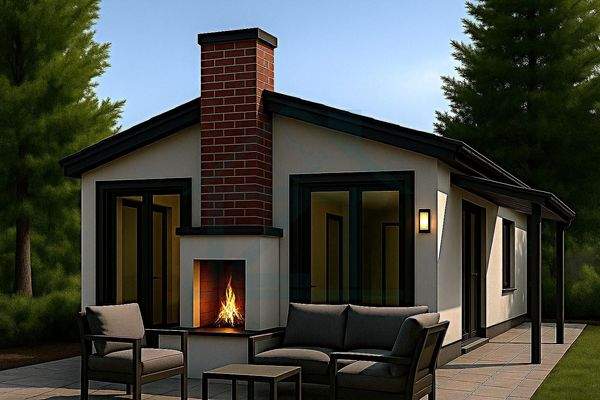 Moderne Hütte im Wald