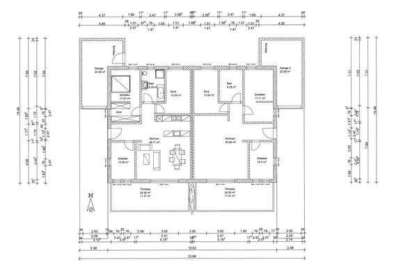 Grundriss Doppelhaushälfte-Bungalow 