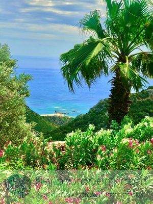 Blick vom Hof zum Anidri Beach