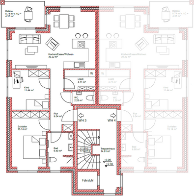 Grundriss der Wohnung 3 im 1.OG