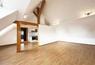 Studio mit offengelegten Balken