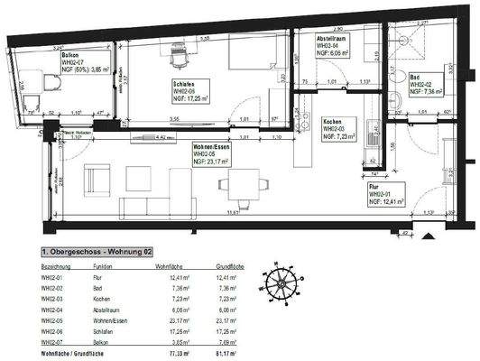 Bemaßter Grundriss Whg. 2