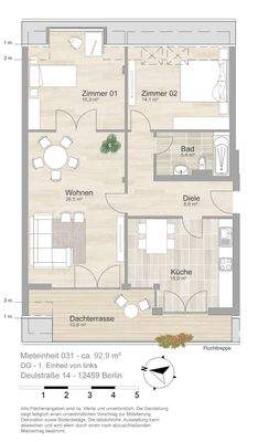 Grundriss farbig / möbliert