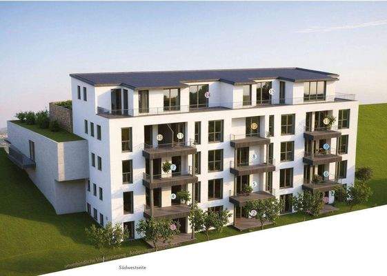 Südwestansicht mit Wohnungsnummern