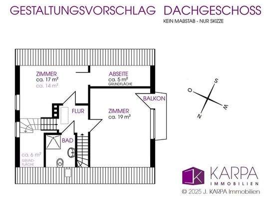 Grundriss Dachgeshcoss Gestaltungsvorschlag