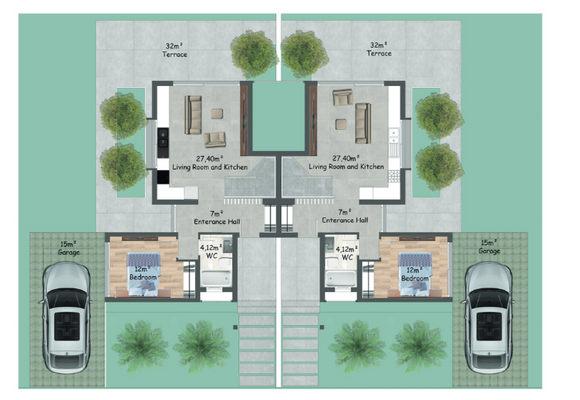  Grundriss Twin-Villa Erdgeschoß.
