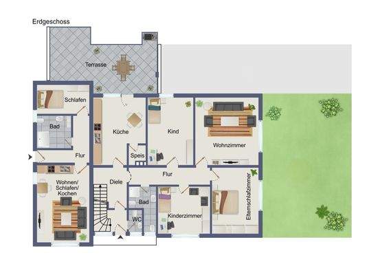 Erdgeschoss ,Treppenhaus und Einliegerwohnung