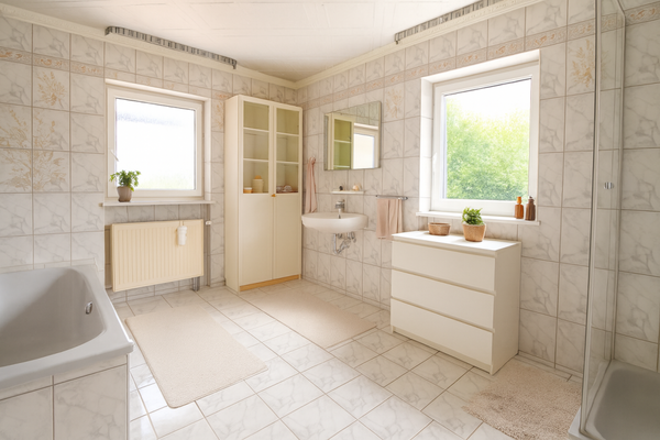 Helles Badezimmer mit eleganten Verzierungen