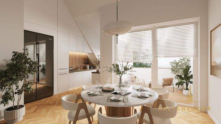 Küche 9,44 m² mit Fenstern, halboffen zum Wohnraum