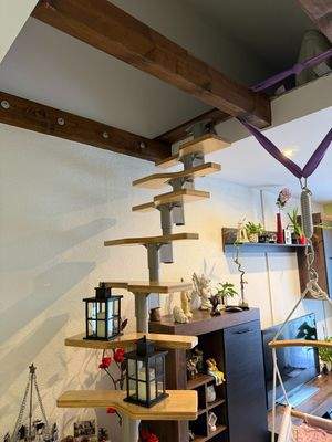 Wohnzimmer (Treppe zu Zwischendecke als Abstellfläche)