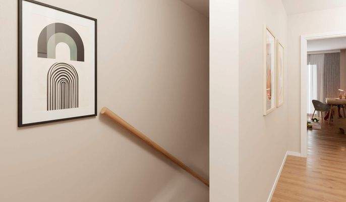 Der Flur bietet Raum für Bilder und Deko