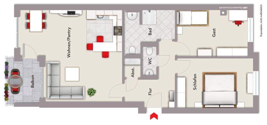 Grundriß mit Einrichtungsbeispiel