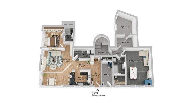 Grundriss Untergeschoss und Einliegerwohnung