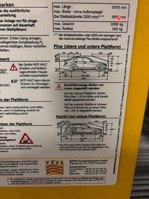 Typenschild Parklift 313 - Abmaße