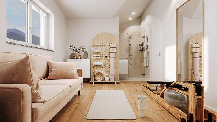 Mulitfunktionsraum mit angrenzendem Badezimmer Visualisierung