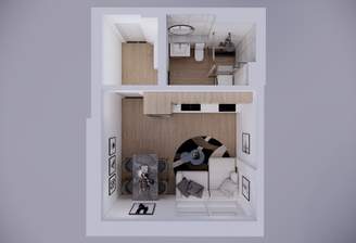 Blick in die Wohnung mit Möbelierungsvorschlag