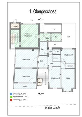 1. OG mit Wohnungseinteilung - markiert