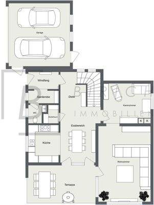 2D - EG. Bitte beachten Sie, dass der dargestellte Grundriss nicht maßstabsgetreu ist und lediglich der Orientierung dient.