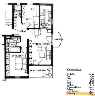 Grundriss mit Wohnflächen