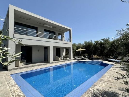 Kreta, Almyrida: Moderne Villa mit herrlichem Meerblick und Bergblick zu verkaufen