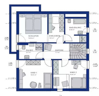 Obergeschoss Grundriss mit Extras