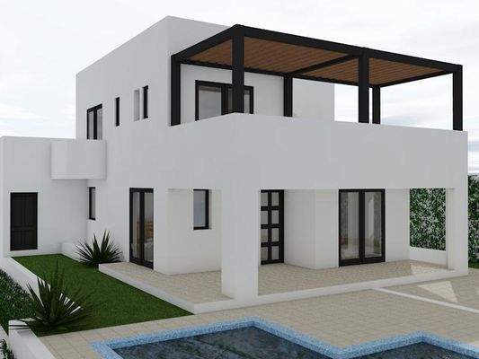 Kreta, Agia Triada: Grundstück mit Baugenehmigung für 3 zweistöckige Häuser mit Swimmingpool zu verkaufen