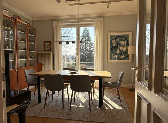 Esszimmer mit Blick in den Garten - virtuell Möbliert 