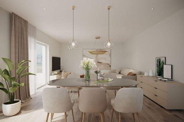 Blick zum Wohn- / Essbereich von der Küche