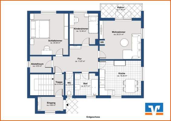 Grundriss Erdgeschoss visualisiert