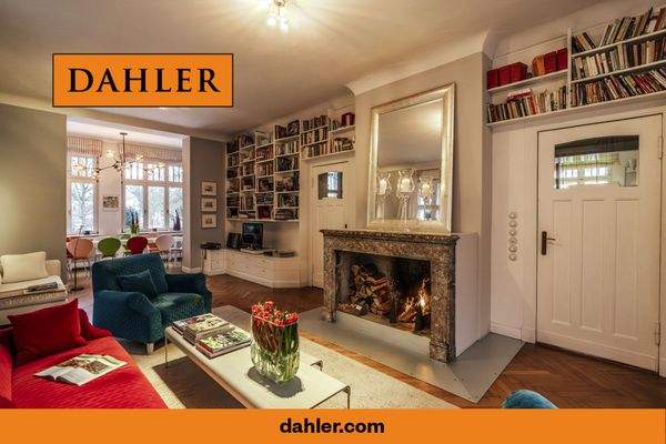 Living area with French fireplace