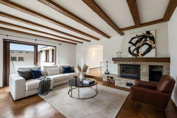 Kaminzimmer mit Blick auf die Erdterrasse-Visualisiert