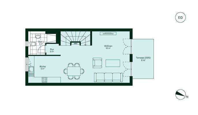 Offener Wohnbereich mit direktem Zugang zur Terrasse – hier spielt das Leben