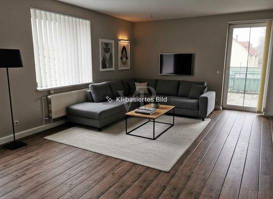 Wohnzimmer mit Balkonzugang KI