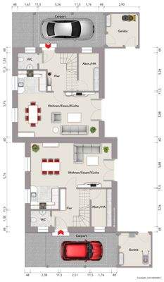 DH1: Grundriss Erdgeschoss (nicht maßstabsgerecht, Möblierungsbeispiel)