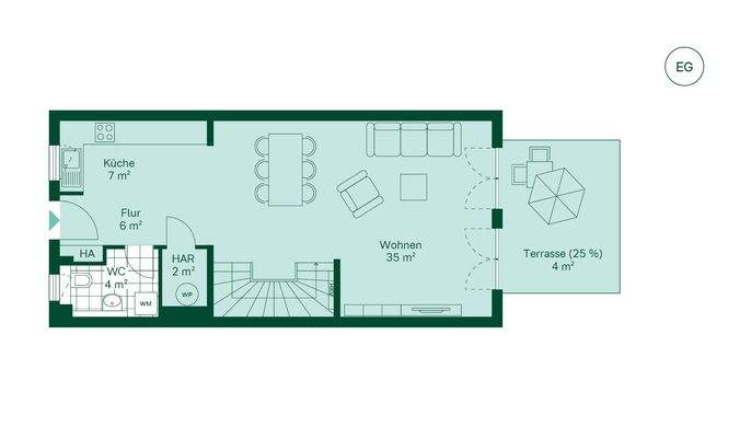 Grundriss vom Reihenhaus im Projekt Pütnitzwiese