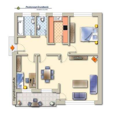 Grafischer Grundriss möbliert