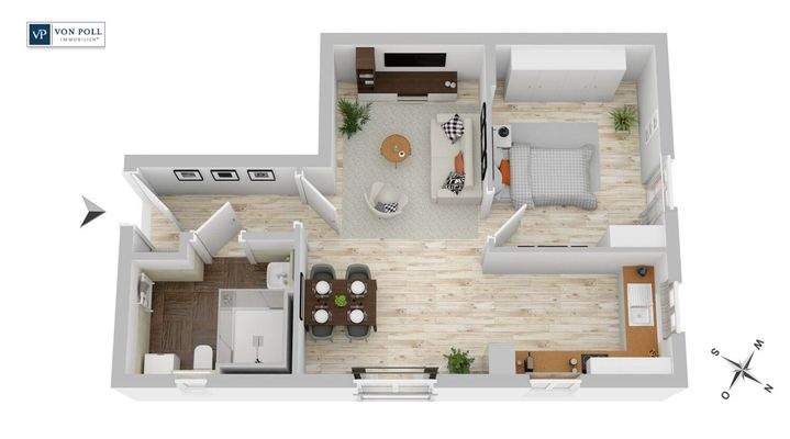 Grundriss Wohnung 17 mit knapp 49 m²